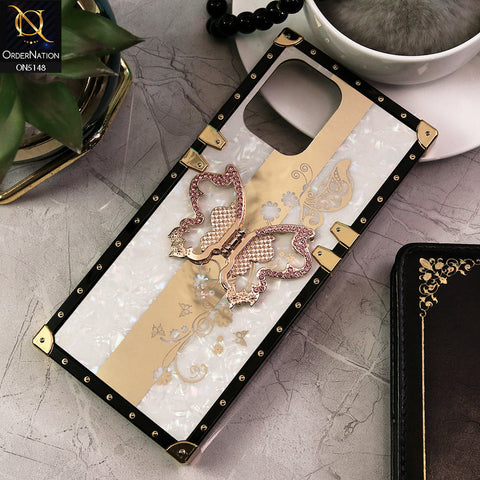 Xiaomi Redmi 12 Cover - White -  Luxury Shiny Rhinestone Butterfly Electroplated Square Trunk Soft Case