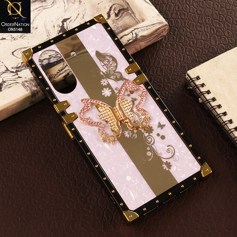 Xiaomi Poco C65 Cover - Purple - Luxury Shiny Rhinestone Butterfly Electroplated Square Trunk Soft Case