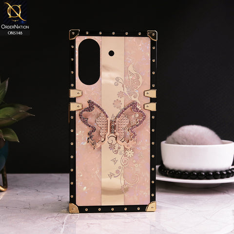 Xiaomi Poco C65 - Rose Gold - Luxury Shiny Rhinestone Butterfly Electroplated Square Trunk Soft Case