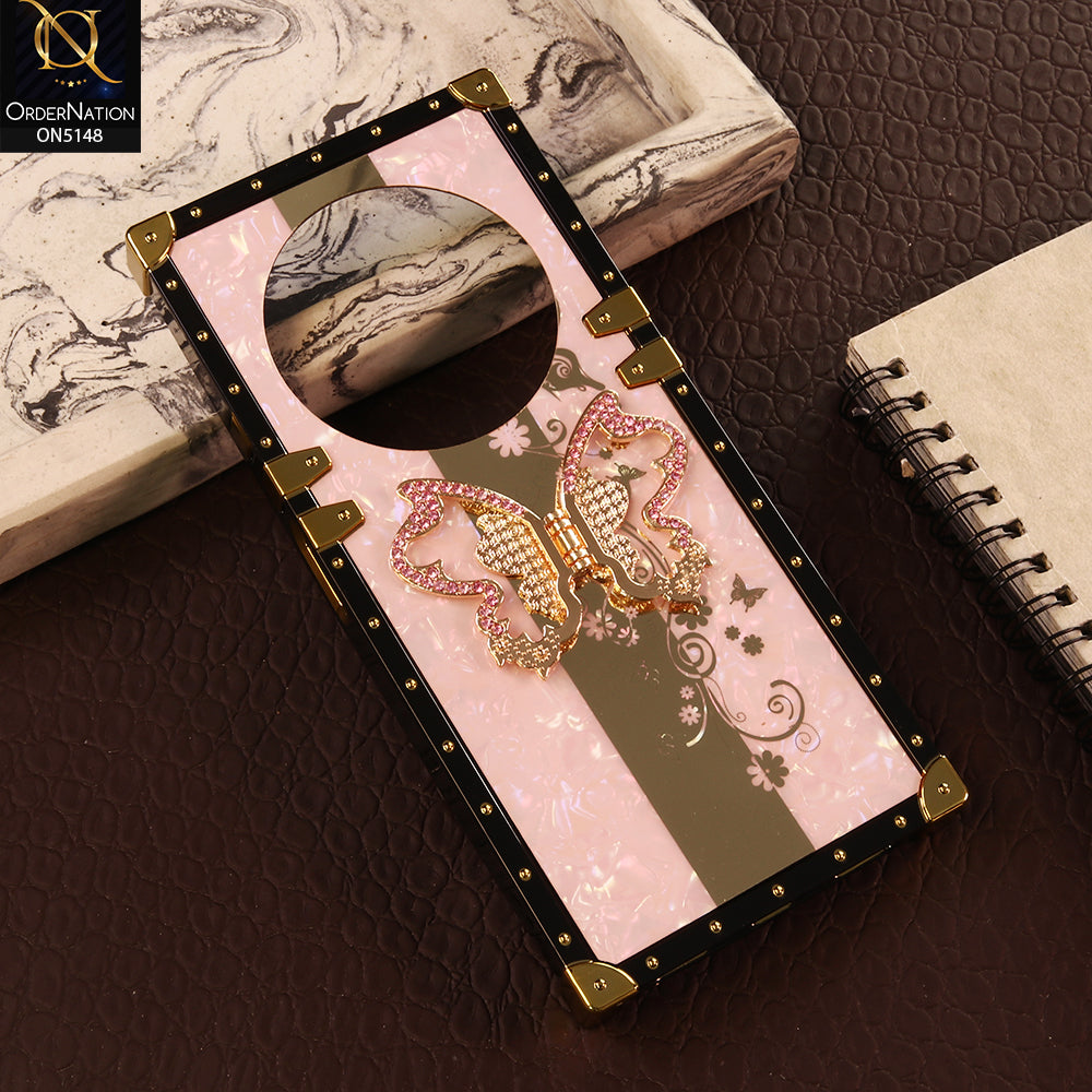 Xiaomi Redmi A4 Cover - Pink - Luxury Shiny Rhinestone Butterfly Electroplated Square Trunk Soft Case