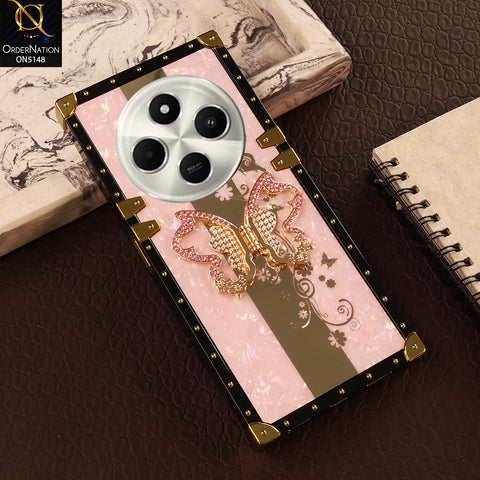 Xiaomi Redmi 14R Cover - Pink - Luxury Shiny Rhinestone Butterfly Electroplated Square Trunk Soft Case