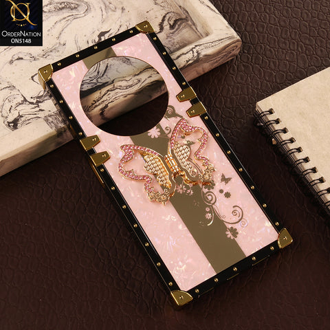 Xiaomi Redmi A4 Cover - Pink - Luxury Shiny Rhinestone Butterfly Electroplated Square Trunk Soft Case