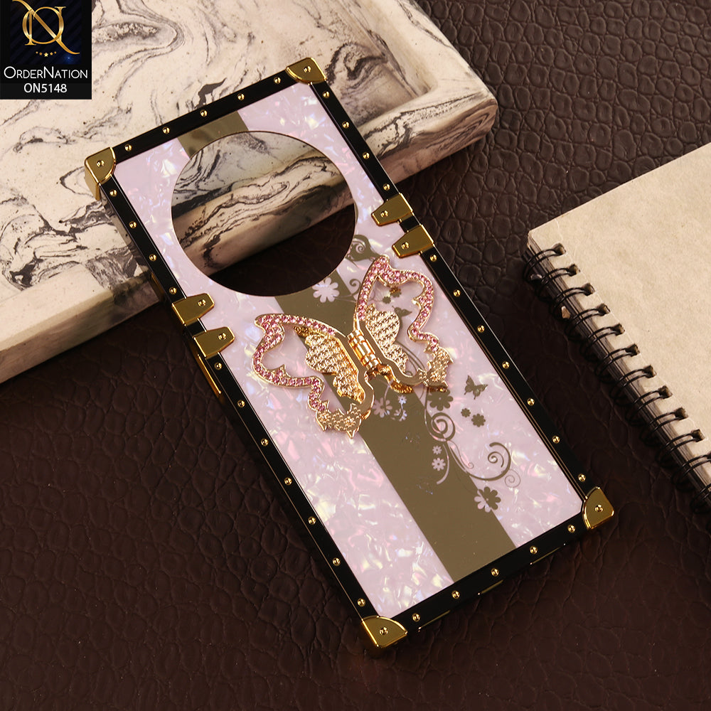 Xiaomi Poco C75 Cover - Purple - Luxury Shiny Rhinestone Butterfly Electroplated Square Trunk Soft Case