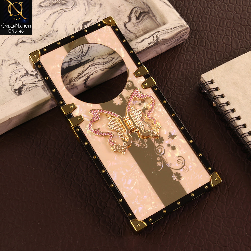 Xiaomi Poco C75 Cover - Rose Gold - Luxury Shiny Rhinestone Butterfly Electroplated Square Trunk Soft Case