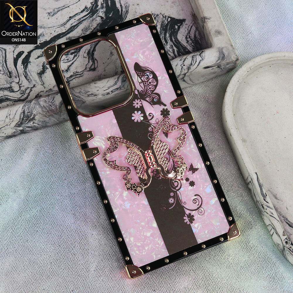 Xiaomi Redmi 15C - Pink - Luxury Shiny Rhinestone Butterfly Electroplated Square Trunk Soft Case