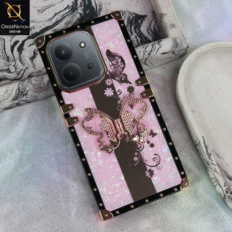 Xiaomi Redmi 15C - Pink - Luxury Shiny Rhinestone Butterfly Electroplated Square Trunk Soft Case