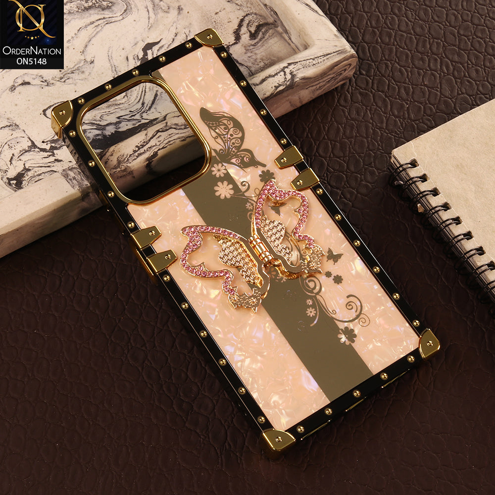 Xiaomi Poco C85 4G Cover - Rose Gold - Luxury Shiny Rhinestone Butterfly Electroplated Square Trunk Soft Case