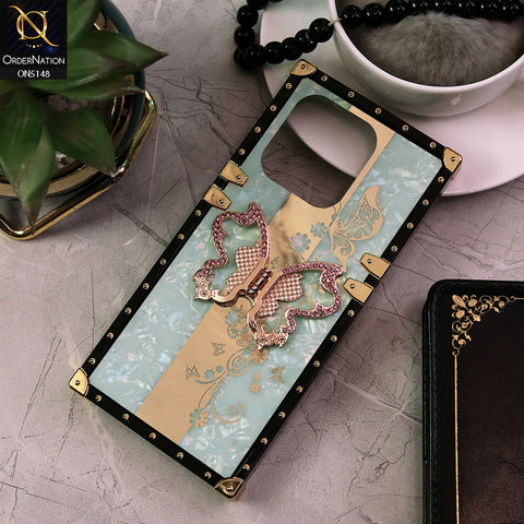 Xiaomi Redmi Note 13 Cover - Aqua -  Luxury Shiny Rhinestone Butterfly Electroplated Square Trunk Soft Case