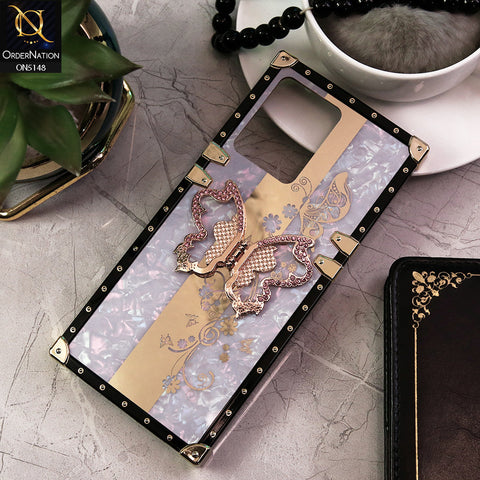 Oppo Reno 7 4G Cover - Lilac -  Luxury Shiny Rhinestone Butterfly Electroplated Square Trunk Soft Case