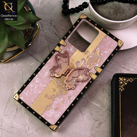 Oppo F21 Pro 4G Cover - Pink -  Luxury Shiny Rhinestone Butterfly Electroplated Square Trunk Soft Case