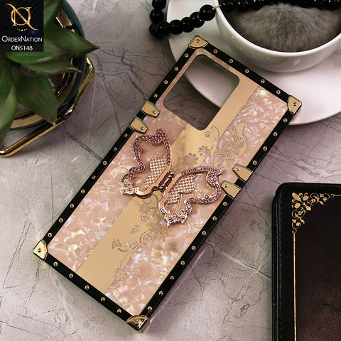 Oppo F21 Pro 4G Cover - Rose Gold -  Luxury Shiny Rhinestone Butterfly Electroplated Square Trunk Soft Case