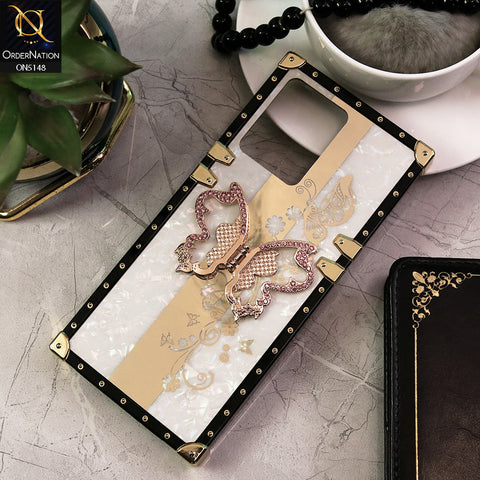 Oppo Reno 7 4G Cover - White -  Luxury Shiny Rhinestone Butterfly Electroplated Square Trunk Soft Case