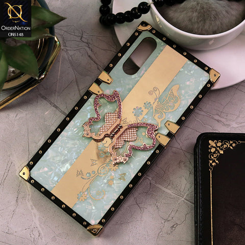 Vivo S1 Cover - Aqua -  Luxury Shiny Rhinestone Butterfly Electroplated Square Trunk Soft Case