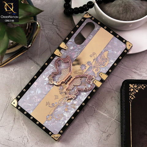 Vivo S1 Cover - Lilac -  Luxury Shiny Rhinestone Butterfly Electroplated Square Trunk Soft Case