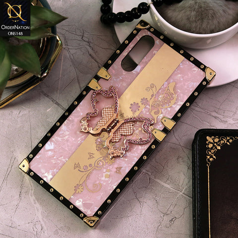 Vivo S1 Cover - Pink -  Luxury Shiny Rhinestone Butterfly Electroplated Square Trunk Soft Case