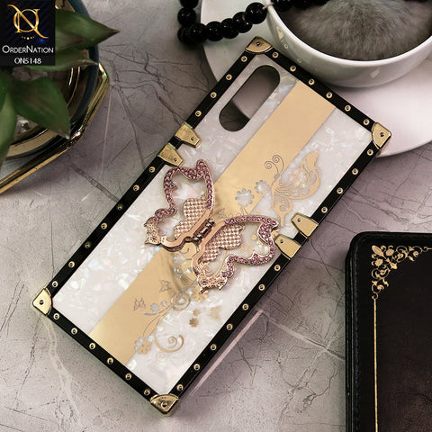 Vivo S1 Cover - White -  Luxury Shiny Rhinestone Butterfly Electroplated Square Trunk Soft Case