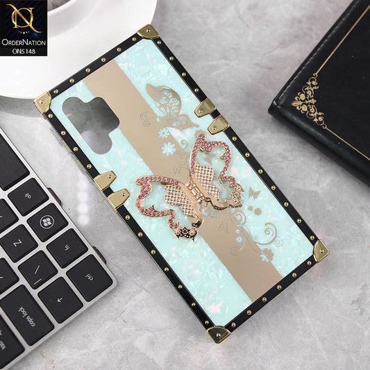 Samsung Galaxy A13 5G Cover - Aqua - Luxury Shiny Rhinestone Butterfly Electroplated Square Trunk Soft Case