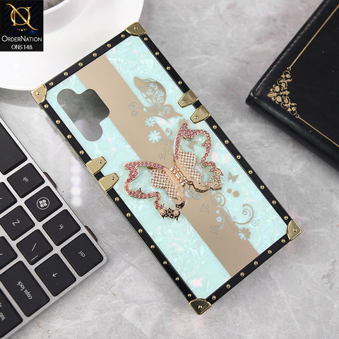 Samsung Galaxy A04s Cover - Aqua - Luxury Shiny Rhinestone Butterfly Electroplated Square Trunk Soft Case