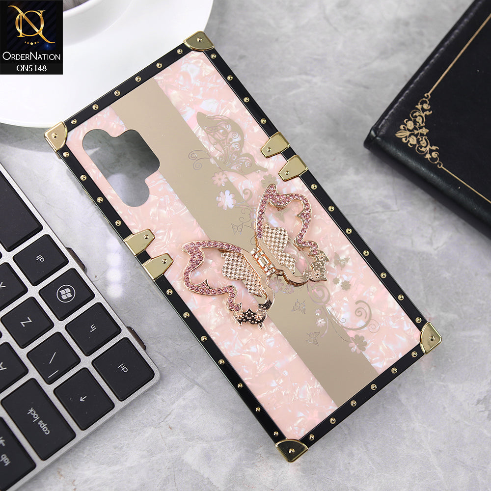 Samsung Galaxy A13 5G Cover - Pink - Luxury Shiny Rhinestone Butterfly Electroplated Square Trunk Soft Case