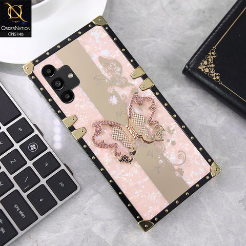 Samsung Galaxy A04s Cover - Rose Gold - Luxury Shiny Rhinestone Butterfly Electroplated Square Trunk Soft Case