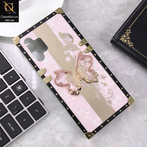 Samsung Galaxy A13 5G Cover - Rose Gold - Luxury Shiny Rhinestone Butterfly Electroplated Square Trunk Soft Case