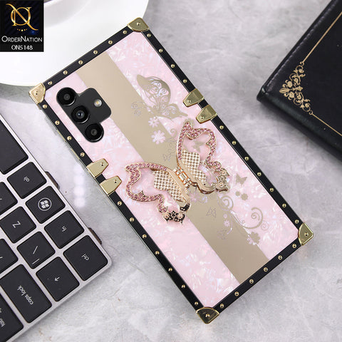Samsung Galaxy A04s Cover - Pink - Luxury Shiny Rhinestone Butterfly Electroplated Square Trunk Soft Case