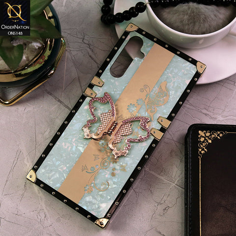 Samsung Galaxy A05s Cover - Aqua -  Luxury Shiny Rhinestone Butterfly Electroplated Square Trunk Soft Case