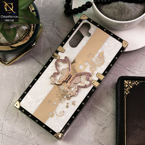 Samsung Galaxy A05s Cover - White -  Luxury Shiny Rhinestone Butterfly Electroplated Square Trunk Soft Case