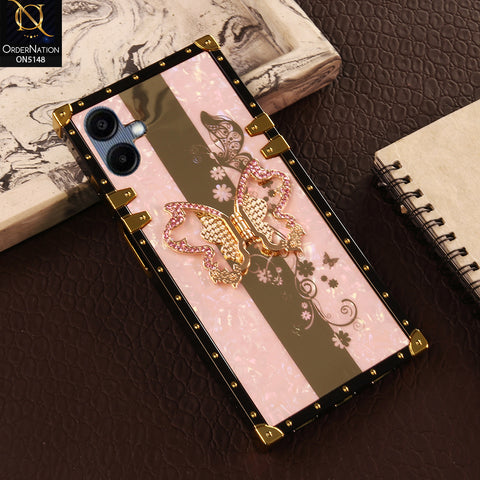 Samsung Galaxy A06 Cover - Pink - Luxury Shiny Rhinestone Butterfly Electroplated Square Trunk Soft Case