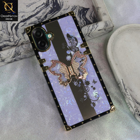 Samsung Galaxy A07 4G - Purple - Luxury Shiny Rhinestone Butterfly Electroplated Square Trunk Soft Case