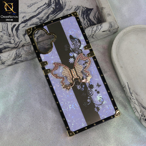Samsung Galaxy M07 - Purple - Luxury Shiny Rhinestone Butterfly Electroplated Square Trunk Soft Case