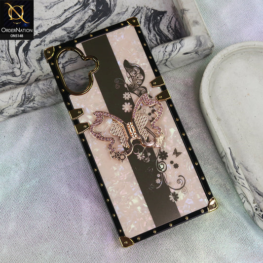 Samsung Galaxy F07 - Rose Gold - Luxury Shiny Rhinestone Butterfly Electroplated Square Trunk Soft Case