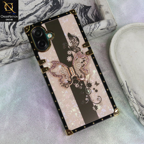 Samsung Galaxy M07 - Rose Gold - Luxury Shiny Rhinestone Butterfly Electroplated Square Trunk Soft Case