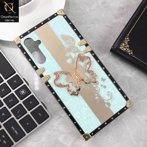 Samsung Galaxy A14 Cover - Aqua - Luxury Shiny Rhinestone Butterfly Electroplated Square Trunk Soft Case