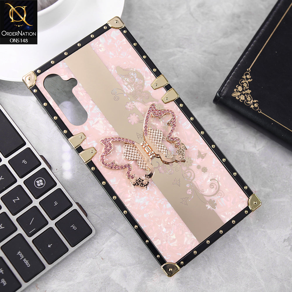Samsung Galaxy A14 5G Cover - Pink - Luxury Shiny Rhinestone Butterfly Electroplated Square Trunk Soft Case