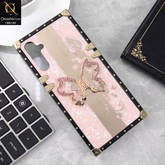 Samsung Galaxy A14 5G Cover - Pink - Luxury Shiny Rhinestone Butterfly Electroplated Square Trunk Soft Case