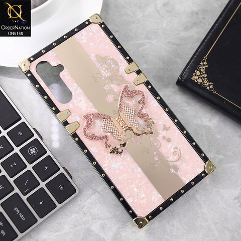Samsung Galaxy A14 5G Cover - Pink - Luxury Shiny Rhinestone Butterfly Electroplated Square Trunk Soft Case