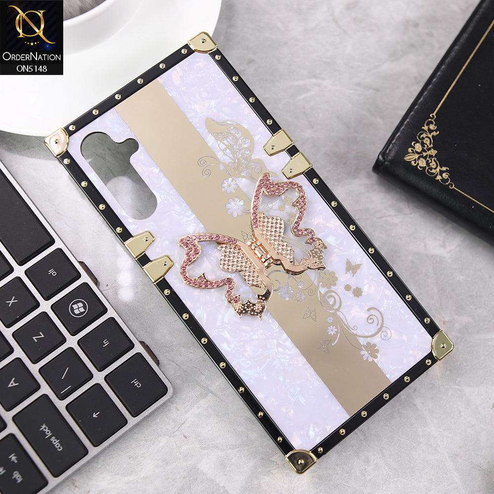 Samsung Galaxy A14 5G Cover - Purple - Luxury Shiny Rhinestone Butterfly Electroplated Square Trunk Soft Case