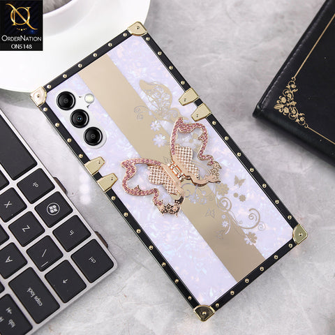 Samsung Galaxy A14 Cover - Purple - Luxury Shiny Rhinestone Butterfly Electroplated Square Trunk Soft Case