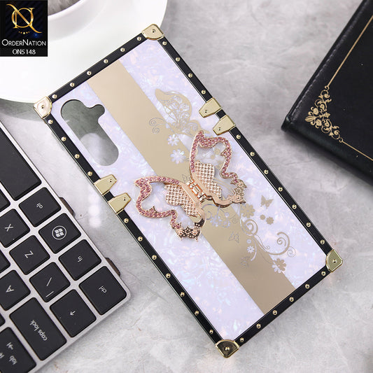 Samsung Galaxy A14 Cover - Purple - Luxury Shiny Rhinestone Butterfly Electroplated Square Trunk Soft Case