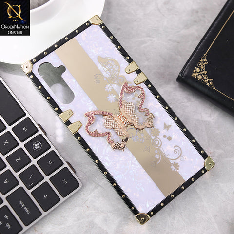 Samsung Galaxy A14 Cover - Purple - Luxury Shiny Rhinestone Butterfly Electroplated Square Trunk Soft Case