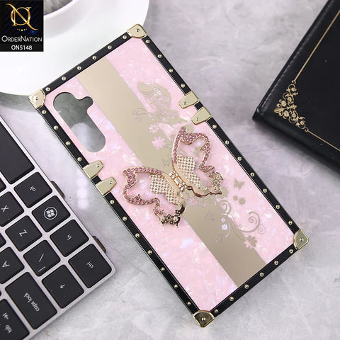 Samsung Galaxy A14 Cover - Pink - Luxury Shiny Rhinestone Butterfly Electroplated Square Trunk Soft Case