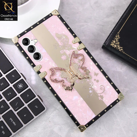 Samsung Galaxy A14 Cover - Pink - Luxury Shiny Rhinestone Butterfly Electroplated Square Trunk Soft Case