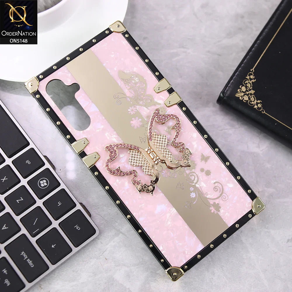 Samsung Galaxy A14 Cover - Rose Gold - Luxury Shiny Rhinestone Butterfly Electroplated Square Trunk Soft Case