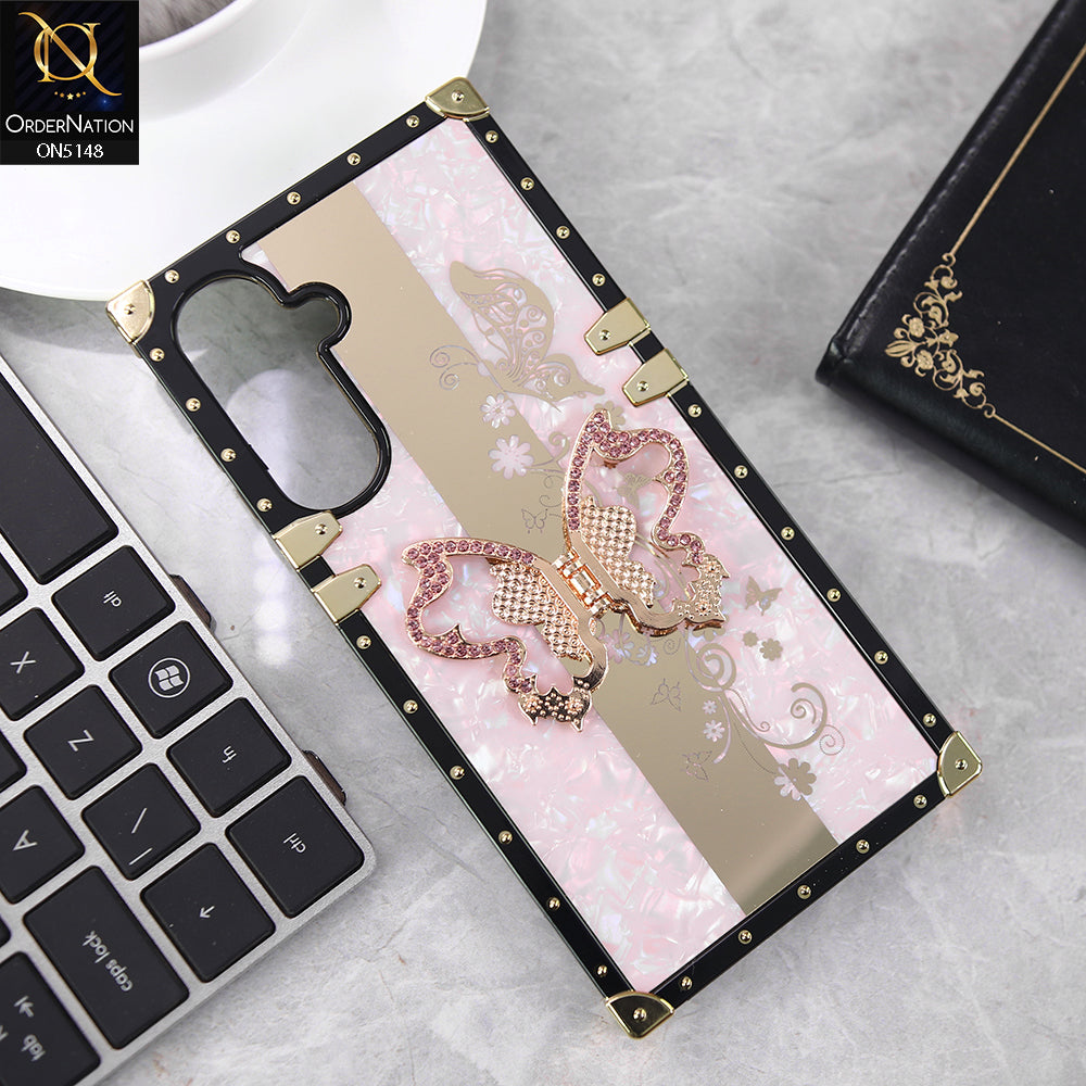 Samsung Galaxy A16 Cover - Rose Gold - Luxury Shiny Rhinestone Butterfly Electroplated Square Trunk Soft Case