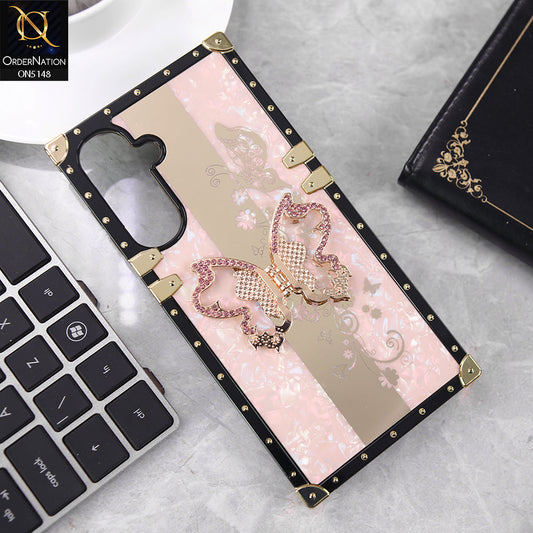 Samsung Galaxy A26 Cover - Pink - Luxury Shiny Rhinestone Butterfly Electroplated Square Trunk Soft Case