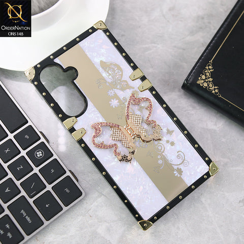 Samsung Galaxy F17 Cover - Purple - Luxury Shiny Rhinestone Butterfly Electroplated Square Trunk Soft Case