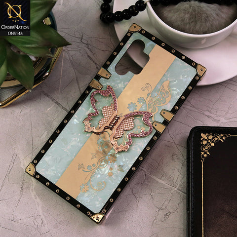 Samsung Galaxy A32 Cover - Aqua -  Luxury Shiny Rhinestone Butterfly Electroplated Square Trunk Soft Case