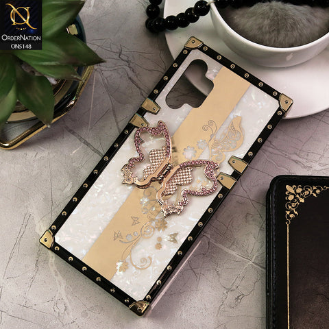 Samsung Galaxy A32 Cover - White -  Luxury Shiny Rhinestone Butterfly Electroplated Square Trunk Soft Case