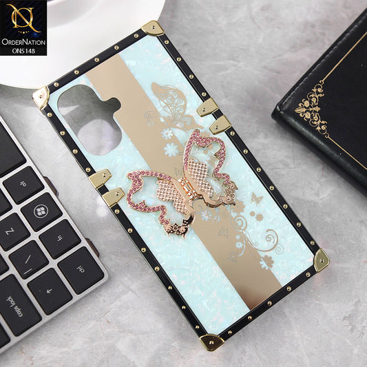 Infinix Smart 10 Cover - Aqua - Luxury Shiny Rhinestone Butterfly Electroplated Square Trunk Soft Case